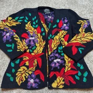 Vintage 80s/90s Berek Flower Motif Hand Knitted Cotton Cardigan Jacket